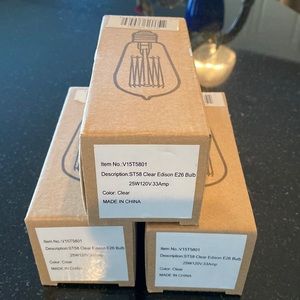 Three Vickerman’s ST58 Clear Edison E26 Bulbs - New in box